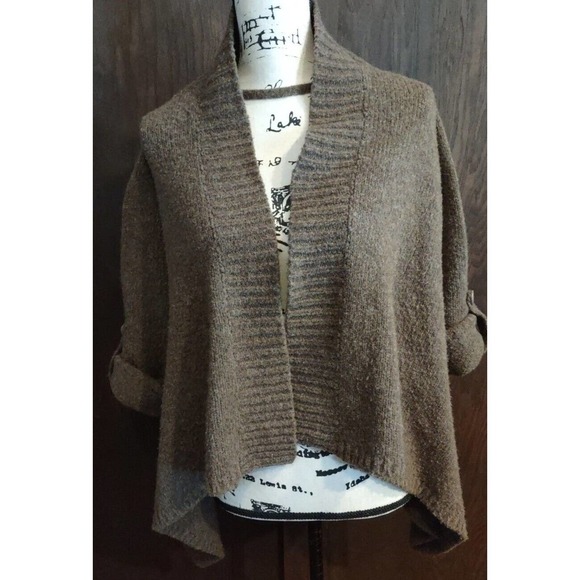 laurie ann brazeau Sweaters - Laurie Ann Brazeau LAB Open Cardigan Sweater Size Medium Brown Roll Tab Sleeves